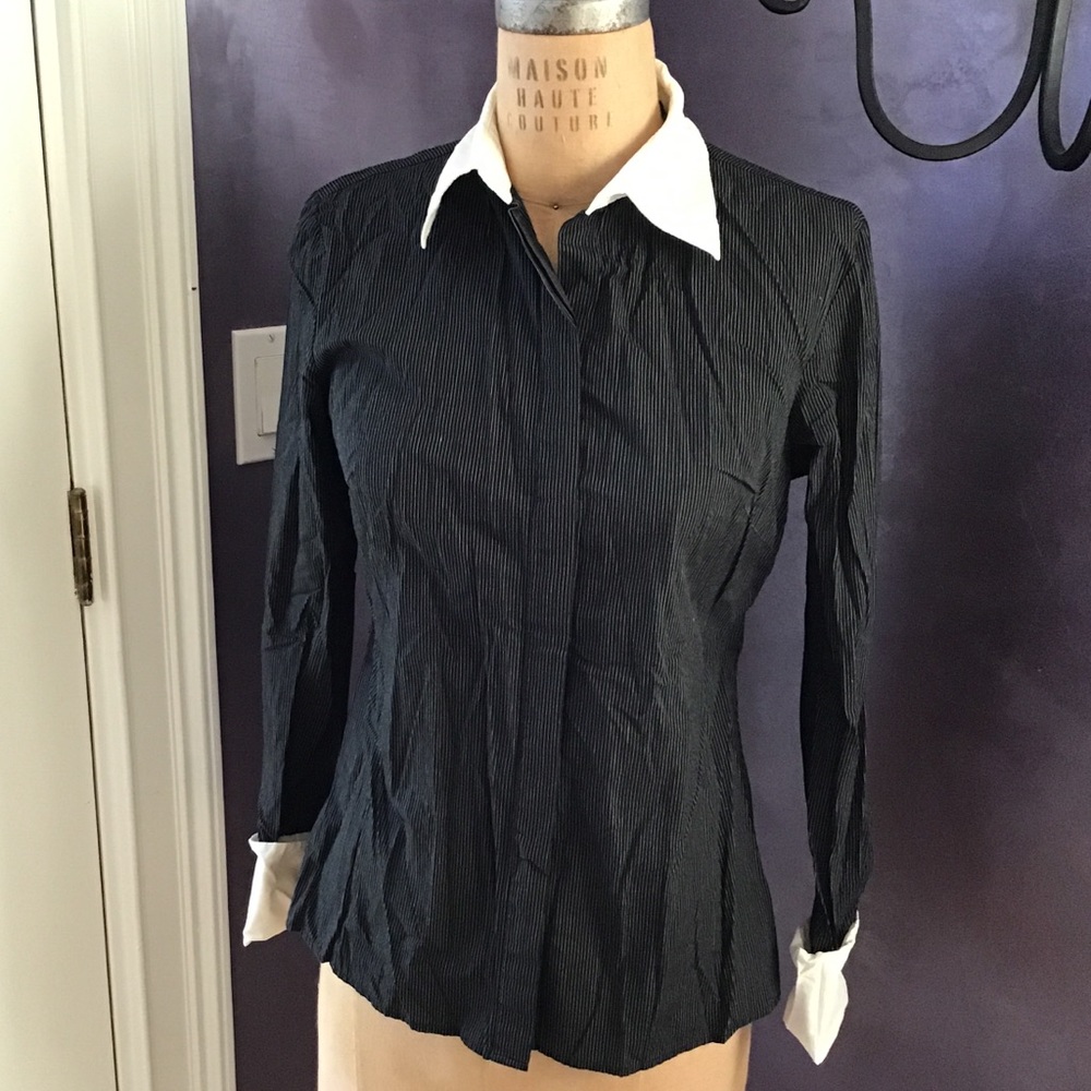 Pinstripe Button Down with White Collar & Sleeves